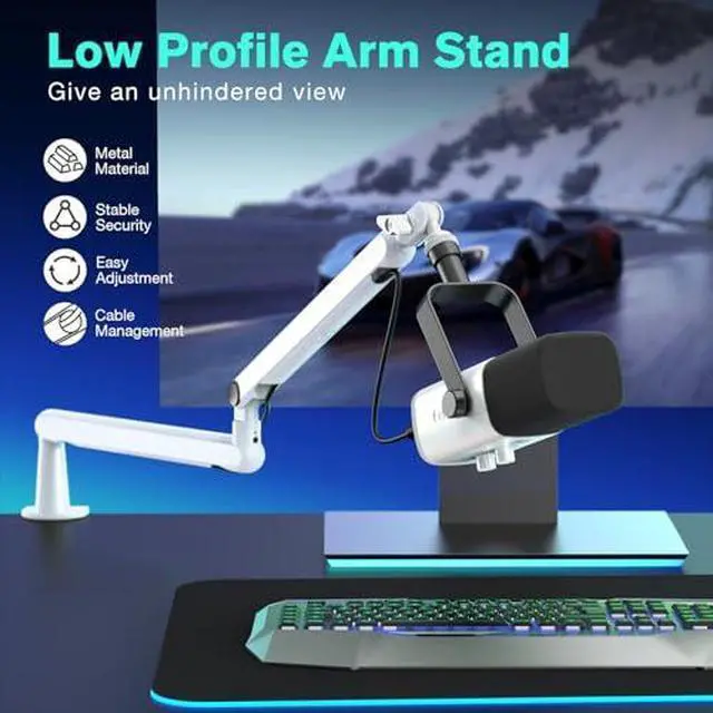 Alt view image 4 of 5 - Deuninker Gaming RGB Microphone and Podcast Boom Arm Bundle,USB Condenser Microphone with 3.5mm Headphone Jack,Mute Button,Mic Stand with Low Profile,Cable Management for Live Streaming(A8W+BM88W)