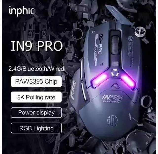 Alt view image 2 of 6 - Wsirak Triple Mode IN9PRO 3395 Wireless Gaming Mouse Wired Mechanical Esports Gaming Macro Laptop Mouse with 8K Receiver