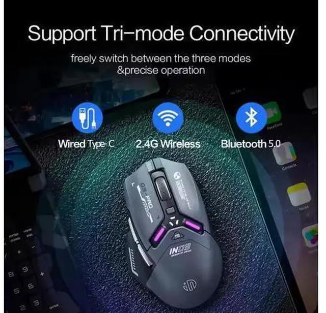 Alt view image 5 of 6 - Wsirak Triple Mode IN9PRO 3395 Wireless Gaming Mouse Wired Mechanical Esports Gaming Macro Laptop Mouse with 8K Receiver