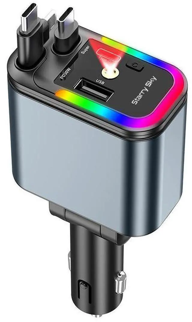 Main image of QURO 180W Car Mobile Phone Charger - Dual Extendable Cable - USB Type C Interface - Portable Multi-functional Car Charger