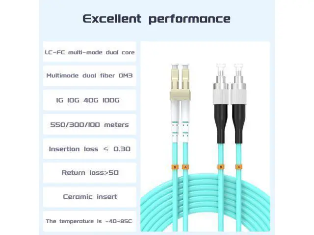 Alt view image 2 of 7 - Deuninker OM3 Fiber Patch Cable 30Meter/100ft, LC/UPC-FC/UPC Fiber Optic Cable Cord LSZH 10GB Multimode Duplex Jumper 50/125?m