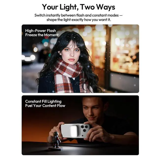 Alt view image 5 of 6 - Deuninker M02 MagSafe Selfie Light Portable Mini Magnetic Phone Flash Light with Bluetooth for iPhone 7W Rechargeable Photography Vlog Fill Light for Content Creators Video Tiktok Night Photos