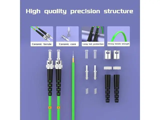 Alt view image 4 of 7 - Deuninker OM5 Fiber Patch Cable ST to ST UPC 10Meters/32ft 40Gb/100GB/giga-bit multimode Duplex Jumper MMF 50/125?m LSZH Fiber Optic Cord