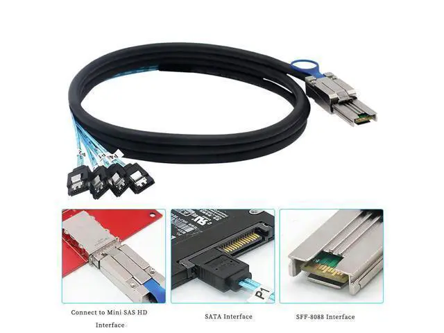 Alt view image 5 of 5 - Deuninker Mini SAS HD SFF-8088 26P to 4X SATA 7P Female Cable 6Gbps High Speed Server Hard Drive Connection Cable, 28AWG, 10 Ohm (3M)
