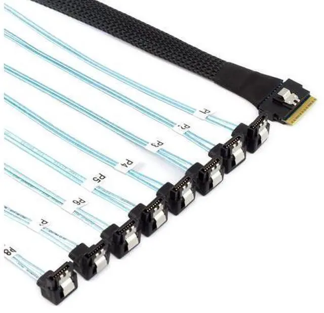 Main image of Deuninker PCIe Slimline SAS SFF-8654 8i to 8* SATA 90 Degree Server Cable 24Gbps High Speed 32AWG 8 Channel Hard Drive Data Transfer Cord (0.5M)
