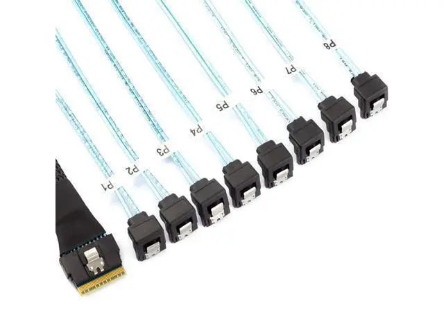 Alt view image 2 of 5 - Deuninker PCIe Slimline SAS SFF-8654 8i to 8* SATA 90 Degree Server Cable 24Gbps High Speed 32AWG 8 Channel Hard Drive Data Transfer Cord (0.5M)