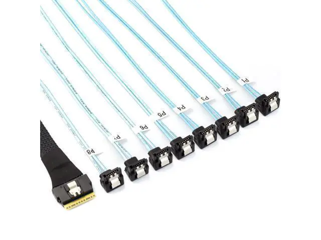 Alt view image 3 of 5 - Deuninker PCIe Slimline SAS SFF-8654 8i to 8* SATA 90 Degree Server Cable 24Gbps High Speed 32AWG 8 Channel Hard Drive Data Transfer Cord (0.5M)