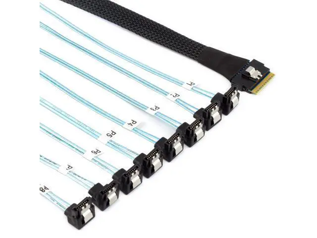 Alt view image 4 of 5 - Deuninker PCIe Slimline SAS SFF-8654 8i to 8* SATA 90 Degree Server Cable 24Gbps High Speed 32AWG 8 Channel Hard Drive Data Transfer Cord (0.5M)