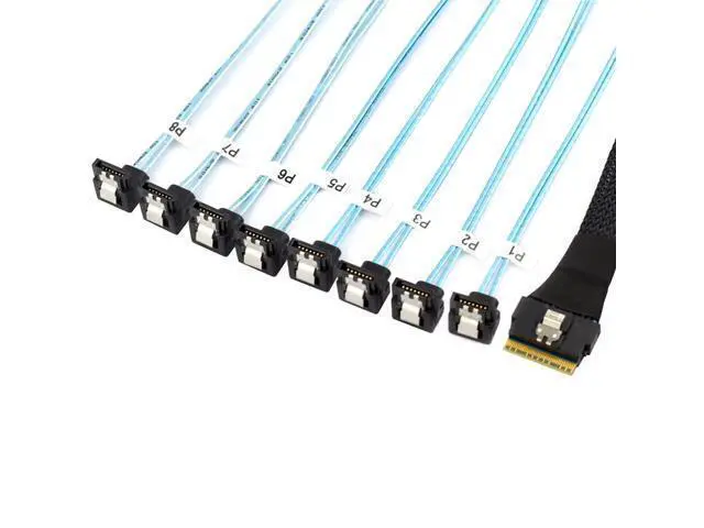 Alt view image 5 of 5 - Deuninker PCIe Slimline SAS SFF-8654 8i to 8* SATA 90 Degree Server Cable 24Gbps High Speed 32AWG 8 Channel Hard Drive Data Transfer Cord (0.5M)