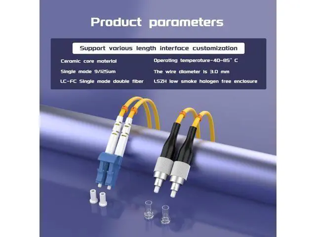 Alt view image 5 of 6 - Deuninker 75Meters 246ft LC/UPC-FC/UPC Single-Mode Fiber Optic Cable LC to FC OS2 Jumper Optical Patch Cord Duplex 9/125um Yellow LC-FC