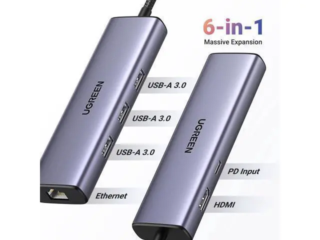 Alt view image 2 of 7 - UGREEN Revodok 6 in 1 USB C Hub Gigabit Ethernet Adapter with 4K HDMI, 100W PD Charging, USB A Data Ports Compatible with Mac M1, M2, M3, iPad, iPhone 16 Pro/Pro Max, Steam Deck