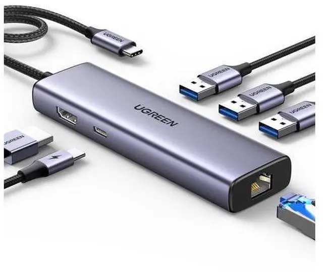 Main image of UGREEN Revodok 6 in 1 USB C Hub Gigabit Ethernet Adapter with 4K HDMI, 100W PD Charging, USB A Data Ports Compatible with Mac M1, M2, M3, iPad, iPhone 16 Pro/Pro Max, Steam Deck