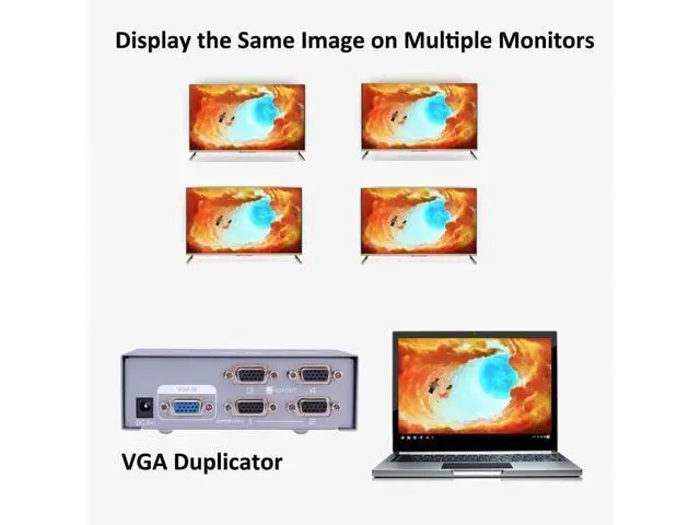 Alt view image 2 of 7 - Deuninker Powered 4 Port VGA Splitter Box Video Distribution Duplicator for 1 PC to Multiple Monitors Projector