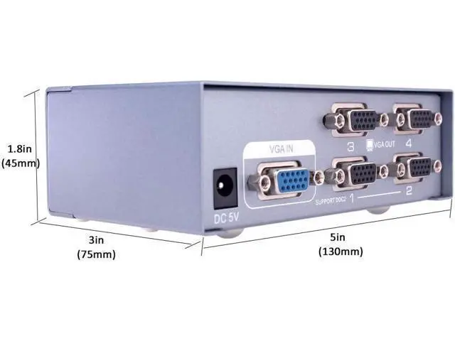 Alt view image 5 of 7 - Deuninker Powered 4 Port VGA Splitter Box Video Distribution Duplicator for 1 PC to Multiple Monitors Projector