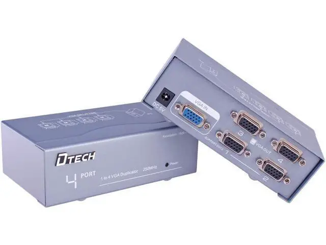 Alt view image 7 of 7 - Deuninker Powered 4 Port VGA Splitter Box Video Distribution Duplicator for 1 PC to Multiple Monitors Projector