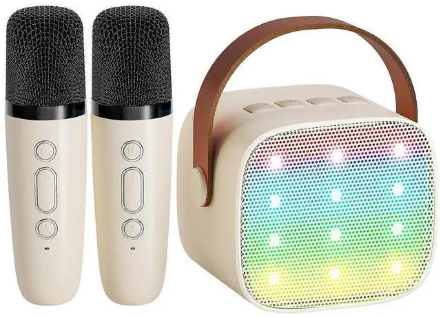 Alt view image 6 of 10 - Ecocleanpath Beige Mini Karaoke Machine with 2 Wireless Mics | Portable Bluetooth Speaker for Kids & Adults