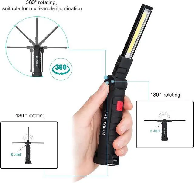 Alt view image 4 of 6 - Rechargeable Work Lights, LED Work Light with Magnetic Base & Hanging Hook, 360°Rotate 5 Modes Magnetic Rechargeable Flashlights for Mechanics Car Repair Home, Garage, Emergency, Camping (2 Pack)