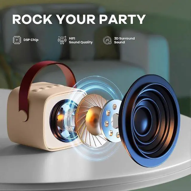 Alt view image 7 of 10 - Ecocleanpath Beige Mini Karaoke Machine with 2 Wireless Mics | Portable Bluetooth Speaker for Kids & Adults