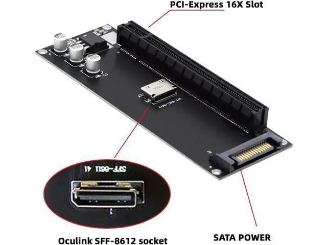Alt view image 3 of 7 - Deuninker Oculink SFF-8612 SFF-8611 to PCIE PCI-Express 16x 4X Adapter with SATA Power Port for Mainboard Graphics Card