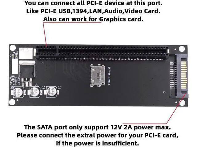 Alt view image 6 of 7 - Deuninker Oculink SFF-8612 SFF-8611 to PCIE PCI-Express 16x 4X Adapter with SATA Power Port for Mainboard Graphics Card