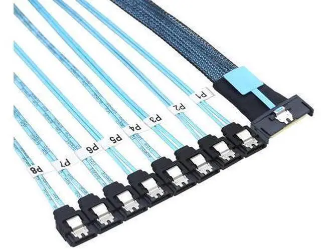 Main image of Deuninker MCIO PCIe SAS SFF-8654 8i to 8X SATA 7P Female Straight Cable \u2013 High Speed Server Hard Drive Converter Cable, 32AWG, 85 Ohm (0.8M)