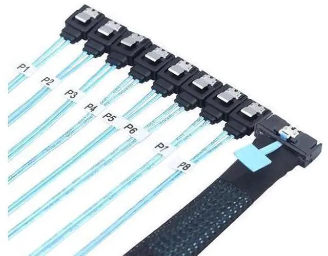 Alt view image 3 of 6 - Deuninker MCIO PCIe SAS SFF-8654 8i to 8X SATA 7P Female Straight Cable \u2013 High Speed Server Hard Drive Converter Cable, 32AWG, 85 Ohm (0.8M)