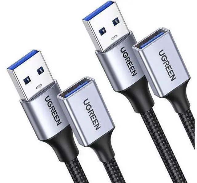 Main image of UGREEN 2 Pack USB Extension Cable, (1.5 FT+ 1.5 FT) USB 3.0 Extender Cable Nylon Braided Compatible with Webcam, Camera, Phone, USB hub, Mouse, Keyboard, Printer, Hard Drive, Headset