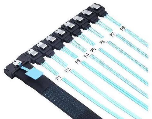 Alt view image 4 of 6 - Deuninker MCIO PCIe SAS SFF-8654 8i to 8X SATA 7P Female Straight Cable \u2013 High Speed Server Hard Drive Converter Cable, 32AWG, 85 Ohm (0.8M)