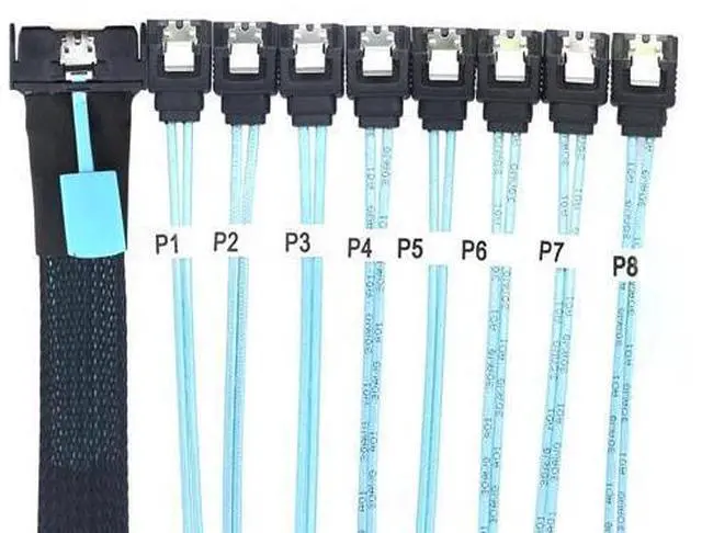 Alt view image 5 of 6 - Deuninker MCIO PCIe SAS SFF-8654 8i to 8X SATA 7P Female Straight Cable \u2013 High Speed Server Hard Drive Converter Cable, 32AWG, 85 Ohm (0.8M)