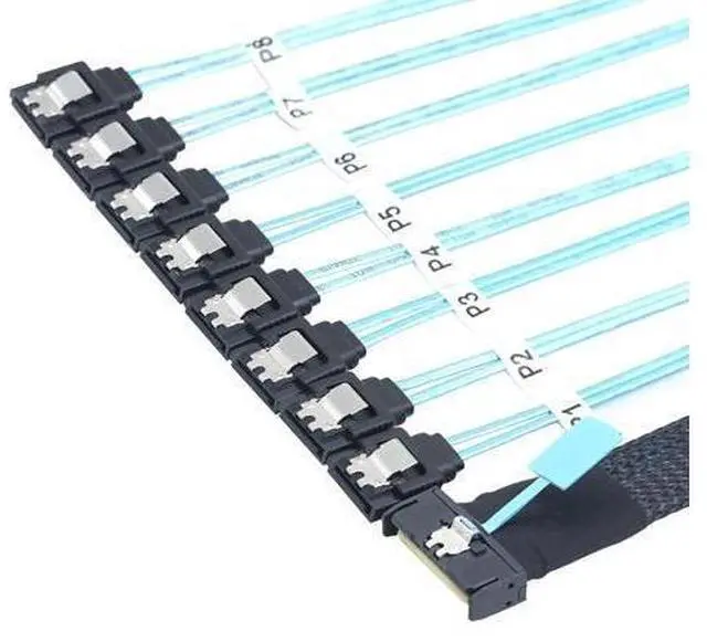 Alt view image 6 of 6 - Deuninker MCIO PCIe SAS SFF-8654 8i to 8X SATA 7P Female Straight Cable \u2013 High Speed Server Hard Drive Converter Cable, 32AWG, 85 Ohm (0.8M)