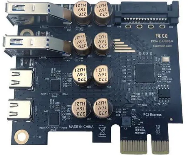 Alt view image 3 of 7 - Deuninker PCIe to USB 3.0 + USB-C Expansion Card 5Gbps 1 to 4 Desktop Adapter with D720201 Controller, 4-Port Splitter (SATA Power Port)