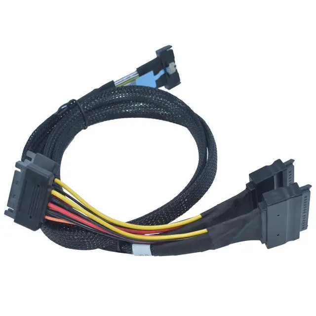 Alt view image 2 of 5 - LetLinkSo PCIe 5.0 MCIO x8 to 2 x SFF-8639 Cable for U.2 NVMe SSD with 15Pin Power, 2.1ft(65 cm)