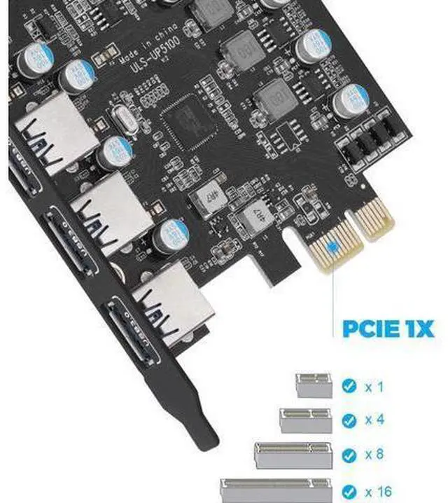 Alt view image 2 of 7 - PCI-E to Type C (2), Type A (3) USB 3.0 5-Port PCI Express Expansion Card with Internal USB 3.0 19-Pin Connector for Windows Mac Pro (UP5100)