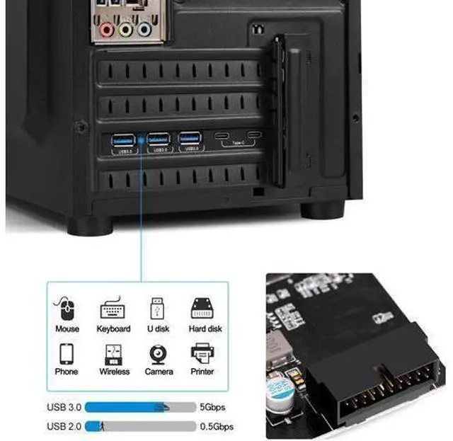 Alt view image 6 of 7 - PCI-E to Type C (2), Type A (3) USB 3.0 5-Port PCI Express Expansion Card with Internal USB 3.0 19-Pin Connector for Windows Mac Pro (UP5100)