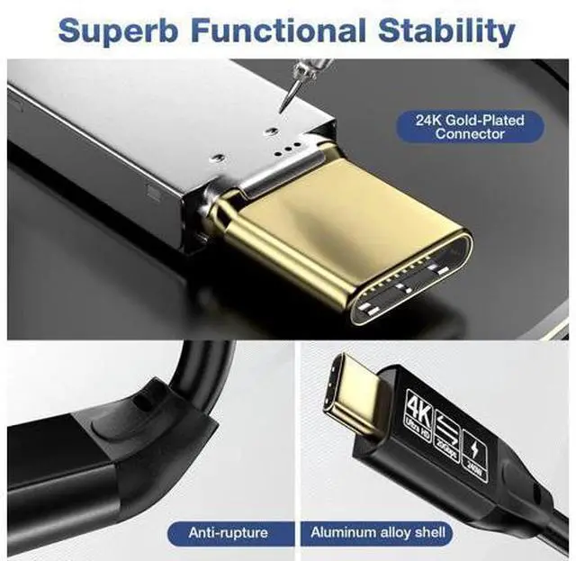 Alt view image 5 of 7 - USB C 3.2 Gen 2 Cable, 16.5FT 20Gbps Type C 4K@60Hz UHD Video 5A/240W PD3.1 Fast Charge Compatible with Thunderbolt 3/4 for Phone 15Pro MacBook Monitor 5M