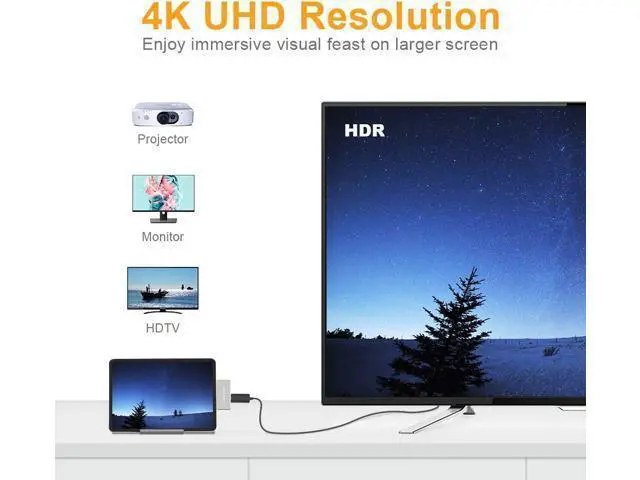 Alt view image 3 of 7 - USB C Hub Adapter for iPad Air 2020, CableCreation Aluminum 4 in 1 USB-C Hub with 4K 60Hz HDMI HDR, USB 2.0, 3.5mm Audio and 100W PD, Compatible for iPad Pro 2020, MacBook Pro/Air, Dell XPS 13, 15