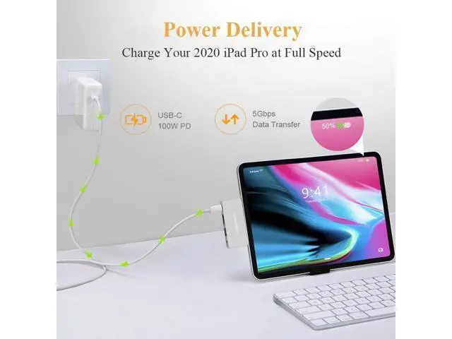Alt view image 4 of 7 - USB C Hub Adapter for iPad Air 2020, CableCreation Aluminum 4 in 1 USB-C Hub with 4K 60Hz HDMI HDR, USB 2.0, 3.5mm Audio and 100W PD, Compatible for iPad Pro 2020, MacBook Pro/Air, Dell XPS 13, 15
