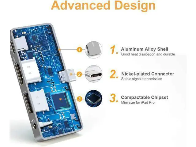 Alt view image 6 of 7 - USB C Hub Adapter for iPad Air 2020, CableCreation Aluminum 4 in 1 USB-C Hub with 4K 60Hz HDMI HDR, USB 2.0, 3.5mm Audio and 100W PD, Compatible for iPad Pro 2020, MacBook Pro/Air, Dell XPS 13, 15