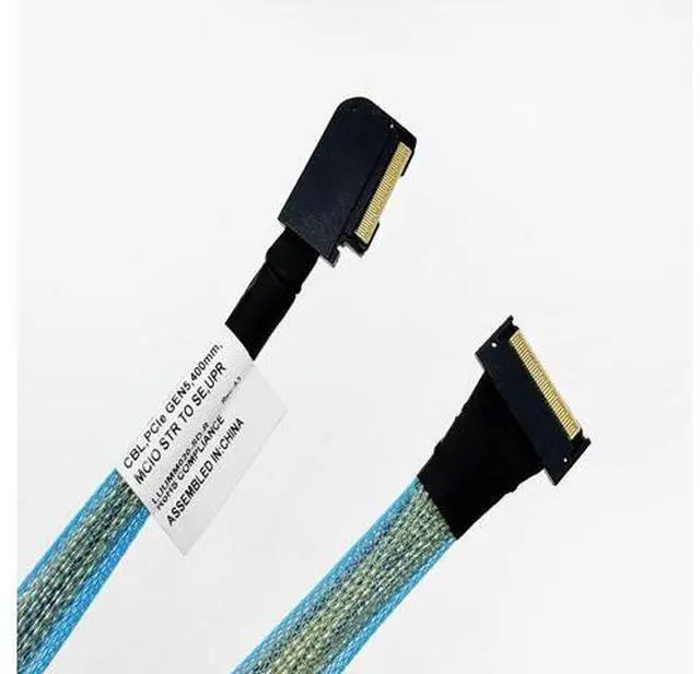 Alt view image 2 of 3 - Deuninker PCIE5.0 MCIO x8 to MCIO 8i Extension Cable 32Gbps High-Speed Crossings U.2 Hard Disk Cable for Server (Blue Straight to Side Bend 40cm)