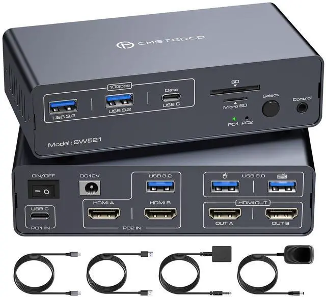 Main image of Ennovor KVM Docking Station USB C KVM Switch 2 Monitors 2 Computers HDMI 4K60Hz EDID Dual Monitor Switcher for Laptop and PC Share 13 in 1 Dock
