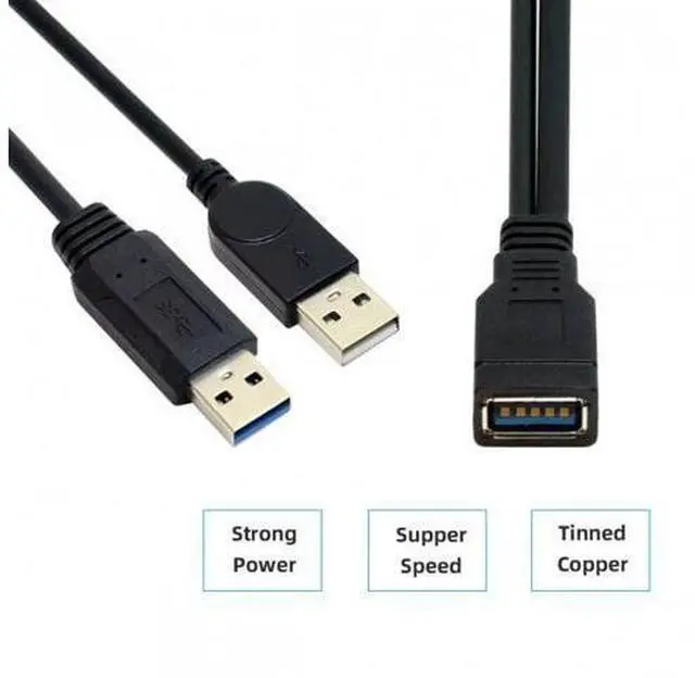 Alt view image 7 of 7 - FVH CY U3-065 Black USB 3.0 Female to Dual USB Male Extra Power Data Y Extension Cable for 2.5" Mobile Hard Disk