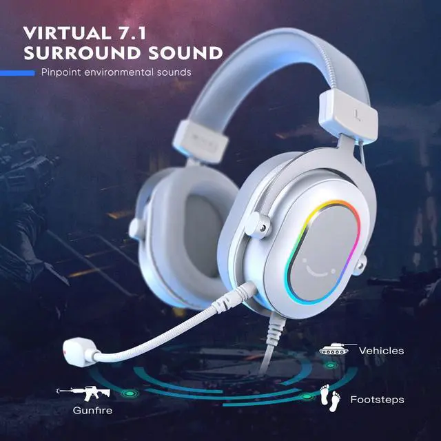 Alt view image 5 of 7 - Deuninker USB Microphone and White Gaming Headset, PC Microphone with Gain Control, Wired Headphones with 7.1 Surround Sound,EQ Mode, RGB, Soft Ear Pads for Streaming, Podcasting, Twitch (K669G+H6W)