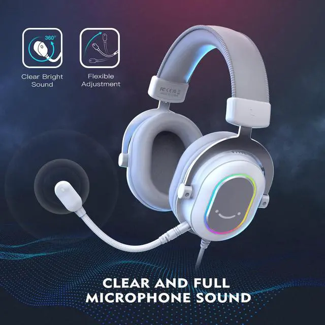 Alt view image 6 of 7 - Deuninker USB Microphone and White Gaming Headset, PC Microphone with Gain Control, Wired Headphones with 7.1 Surround Sound,EQ Mode, RGB, Soft Ear Pads for Streaming, Podcasting, Twitch (K669G+H6W)