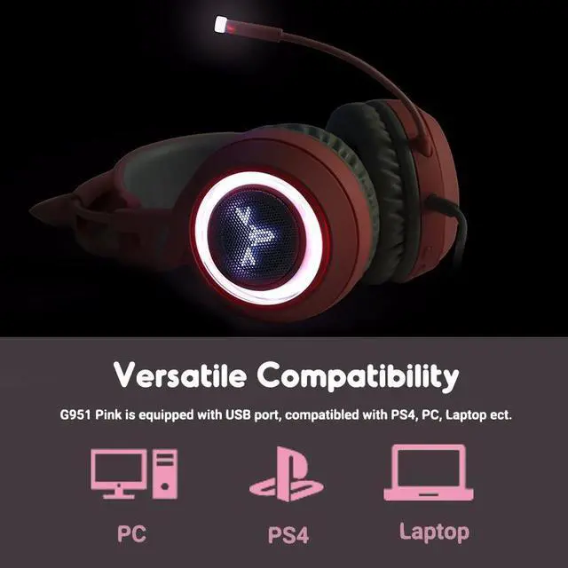 Alt view image 12 of 14 - SOMIC Pink Stereo Gaming Headset with Mic for PS4, Xbox One, PC, Mobile Phone, 3.5MM Sound Detachable Cat Ear Headphones Lightweight Self-Adjusting Over Ear Headphones for Women