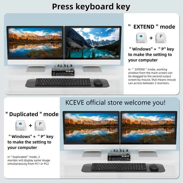 Alt view image 3 of 5 - 8K KVM Switch 2 Monitors 2 Computers Displayport HDMI, Dual Monitor USB 3.0 DP KVM Switcher Supports 8K@60Hz for 2 Computers Share Keyboard, Mouse and Monitor