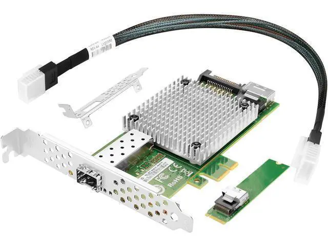 Alt view image 2 of 6 - M.2 to 10GbE SFP+ NIC, Single SFP+ Port with In-tel 82599 chip, M.2 + M Key + SFF-8087 with 35cm(13.7in) Cable, 10 Gigabit Network Card for Windows, Linux, UEFI
