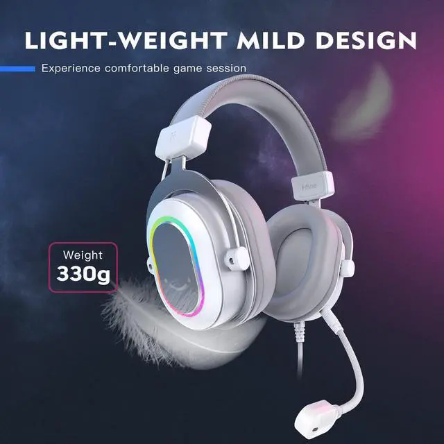 Alt view image 5 of 7 - Deuninker USB Gaming Headset, PC Headphones Wired with Microphone for Computer/Laptop, Over-Ear RGB Headset with 7.1 Surround Sound, Noise Cancellation for Streaming Video Game- AmpliGame H6 (White)
