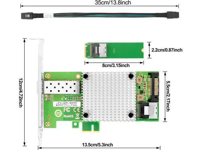 Alt view image 5 of 6 - M.2 to 10GbE SFP+ NIC, Single SFP+ Port with In-tel 82599 chip, M.2 + M Key + SFF-8087 with 35cm(13.7in) Cable, 10 Gigabit Network Card for Windows, Linux, UEFI