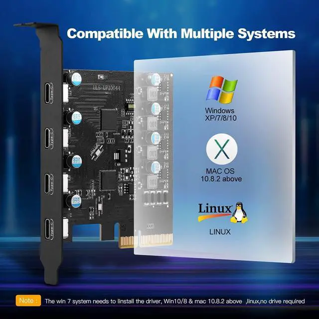 Alt view image 11 of 14 - PCIe Gen3 x2 USB 3.2 / 3.1 Card ASM3142- PCI Express to 4-Port Type C HUB Internal Expansion Card Controller Adapter PCI Express Card Desktop PC Support Multiple INs