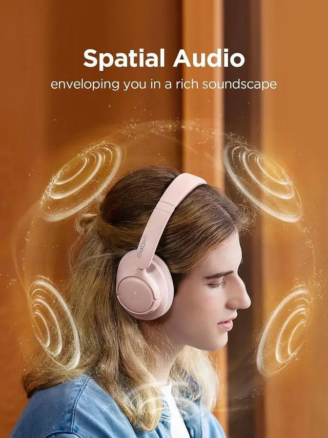 Alt view image 2 of 7 - Deuninker Wireless Bluetooth Noise-canceling Headphones - HQ31 SonoFlow SE Over-Ear Headphones with Hi-Res Audio, 90H Playtime, Clear Calls, Preset EQ Via App, Comfort for Home Office Travel(Pink)